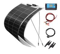 XINPUGUANG 210W 12V Kit Panneau Solaire Flexible pour Bateau Camping-Car | 2x105W monocristallin, régulateur PWM 20A USB, PET 3mm, câbles MC4 + pinces crocodile, pour voiture