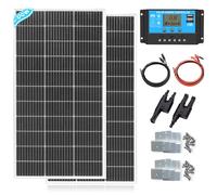 XINPUGUANG Kit Panneau Solaire 200W Mono：2pcs Panneau Solaire 12V + Régulateur de charge 20A + câble de 3m + pinces de fixation Z pour camping-car, caravane, maison