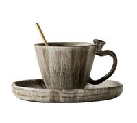 XINRUI Ensemble de tasses et soucoupes en céramique vintage, tasse à café marron 8,5 oz avec poignée lotus pour le thé, expresso, dessert, table petit-déjeuner utilisation boissons la maison