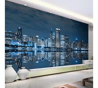 XINRUYI Papier peint 3D architecture urbaine de New York vue de nuit reflets papier peint mural stickers artistiques décoration pour chambre et salon