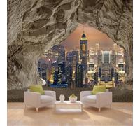 XINRUYI Papier peint 3D grotte ville et vue nocturne stickers muraux artistiques pour la décoration de la chambre et du salon