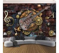 XINRUYI Papier peint 3D guitare rétro et style mécanique stickers muraux artistiques pour la décoration de la chambre et du salon