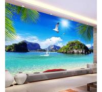 XINRUYI Papier peint 3D île ciel bleu nuages blancs vue sur la mer papier peint mural stickers décoratifs décoration pour chambre et salon