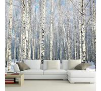 XINRUYI Papier peint 3D papier peint avec paysage hivernal enneigé et forêt de bouleaux stickers artistiques décoration pour chambre et salon