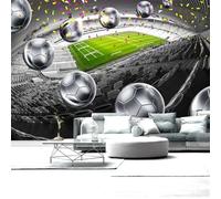 XINRUYI Papier peint 3D papier peint représentant un terrain de football et des ballons argentés stickers artistiques décoration pour chambre et salon