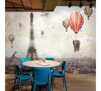 XINRUYI Papier peint 3D style rétro avec montgolfière tour Eiffel et animaux papier peint mural stickers artistiques décoration pour chambre et salon