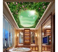 XINRUYI Papier peint mural 3D autocollant pour plafond, orné de roses et de colombes, idéal pour la décoration du plafond du salon et de la chambre.