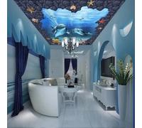 XINRUYI Papier peint mural 3D autocollant pour plafond, représentant le monde sous-marin, des dauphins et des coraux, idéal pour la décoration du plafond du salon et de la chambre.