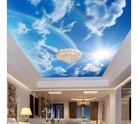 XINRUYI Papier peint mural 3D autocollant pour plafond, représentant un ciel bleu, des nuages blancs et un arc-en-ciel, idéal pour la décoration du plafond du salon et de la chambre.