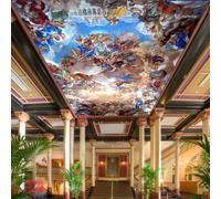 XINRUYI Papier peint mural autocollant 3D pour plafond, motif ethnique, peinture à l'huile, revêtement mural décoratif pour plafond de salon et de chambre
