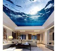 XINRUYI Papier peint mural autocollant 3D pour plafond, motif monde sous-marin bleu, revêtement mural décoratif pour plafond de salon et de chambre