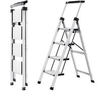 XinSunho Escabeau 4 Marches en Aluminium, Échelle Pliable avec Main Courante Extractible, Escabeau Antidérapant Échelles Multifonctions pour la Maison et Le Bureau, Capacité 150 KG