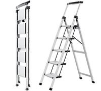 XinSunho Escabeau 5 Marches en Aluminium, Échelles Pliable avec Main Courante Extractible, Petit Escabeau Antidérapant Échelle Multifonctions pour la Maison et Le Bureau, Capacité 150 KG