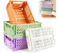 Xinxinphi 4 Pièces Caisse Pliable Plastique, Paniers Rangement Empilable, Panier Mini 25.3 x 16.5 x 10 cm, Cagette Plastique, Boîte pour Bureau, Cuisine, Salle Bain, Chambre Coucher, Placard