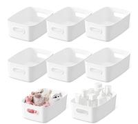 Xinxinphi 8 Pièces Boîte Rangement Plastique avec Poignées, Paniers Boîtes Cuisine 25×16.5×10cm, Panier Salle Bain Grand Blanc, Bac Organiseur Étagère pour Armoirem, Chambre, Bureau, Placards
