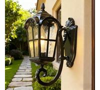 XINYASEE Applique murale d'extérieur en verre texturé, lanterne murale étanche avec ferronnerie décorative pour porches, entrées, jardins et patios (BD-18)