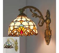 XINYASEE Applique murale en vitrail style Tiffany, motif vintage et orné, finition bronze, style Art déco, idéale pour les chambres, salles de bains et couloirs. (A)