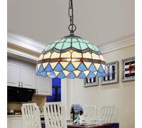 XINYASEE Lustre Rétro Suspension Luminaire Tiffany Style Demi-Cercle Plafonnier E27 en Verre Lampe Suspension pour Chambre Salle à Manger Cuisine, Ø 30/40CM (Plumes, 40CM)