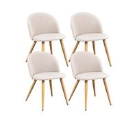 Xinyvee Silla de Comedor Pack de 4 Tela Fleece Beige Diseño Escandinavo | Patas de metal con efecto roble claro y respaldo con costuras en rombos para una silueta ligera con acabado cálido