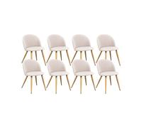 Xinyvee Silla de Comedor Pack de 8 Tela Fleece Beige Diseño Escandinavo | Patas de metal con efecto roble claro y respaldo con costuras en rombos para una silueta ligera con acabado cálido