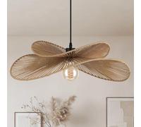XinZe Grande Suspension Bohème En Rotin De 60 Cm Lustre Côtière En Osier Tressé À La Main Lampe Suspendue Aux Motifs Ondulés Naturels Et Design À Double Couche Pour Le Salon, La Salle À Manger