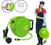 XINZI Enrouleur de tuyau mural automatique 20 m - Support mural, pistolet, raccords, pivotant 180° pour arrosage et lavage de voiture