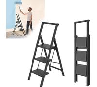 XINZI Escabeau 3 marches pliable avec main courante, escabeau domestique antidérapant, escabeau pliant, bureau, portable et stable, supporte jusqu'à 250KG, noir
