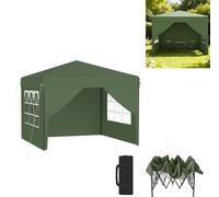 XINZI Pavillon pop-up 3x3m Pavillon pliable, imperméable et protection UV, montage rapide à l'aide d'un seul bouton, réglable en hauteur sur 3 niveaux, vert (avec 4 parois latérales)