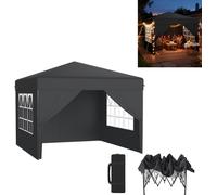 XINZI Pavillon pop-up 3x3m Pavillon pliable, imperméable et protection UV, montage rapide à l'aide d'un seul bouton, réglable en hauteur sur 3 niveaux, anthracite (avec 4 parois latérales)