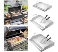 XINZI Plaque de cuisson en acier inoxydable | 47x32x7cm Plancha BBQ universelle avec rigole pour l'huile | Plancha BBQ pour gril à gaz & charbon de bois | Accessoires pour gril y compris spatule & poi
