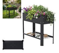 XINZI Potager surélevé en tôle d'acier galvanisée avec espace de rangement, trous de drainage, résistant aux intempéries et à la rouille, pour herbes aromatiques et fleurs, noir (sans roulettes)