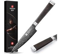 XINZUO 13,5cm Couteau de Cuisine Universel 67 Couches d'Acier Damas Tranchant Couteau Tout Usage 12Cr18MoV Acier Professionnel Forgé à la Main -Poignée en Bois de Ébène-avec Boîte Cadeau