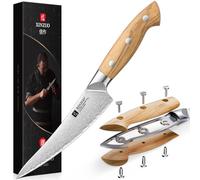 XINZUO 16cm Couteau à Désosser Acier Composite 3 Couches -Forgé à la Main Couteau de Chef de Cuisine -Lame Durable et Tranchante -Désossage et Tranchage Professionnels -Poignée en Bois d'Olivier