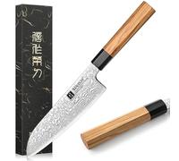 XINZUO 18,5cm Couteau Santoku, 67 Couches en Acier Damas Couteau de Cuisine Multifonctions Couteau de Chef Professionnel Couteau Damas -Poignée Octogonal en Bois d'Olivier Fabriqué à la Main, XZ-PM8