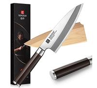 XINZUO 18cm Couteau Deba Acier Inoxydable X8Cr14MoV, Professionnel Sushi Sashimi Couteau Cuisine Trancher, Lame Biseautée Unique, Ébène Manche en Bois -Fourreau en Bois de Bouleau