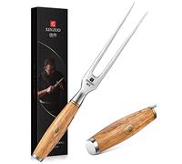 XINZUO 29.7cm Fourchette à Viande 430 Acier Inoxydable Fourchette à Découper, Chef Multifonctionnel Professionnel Barbecue Fourchette -Poignée en Bois d'Olivier -avec Boîte cadeau Exquise