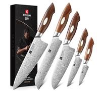 XINZUO 5 Pièces Set Couteaux de Cuisine 110 Couches Acier Damas, Lot de Couteau de Chef Professionnel, Ergonomique Poignée en Bois de Fer du Désert, Pour la Viande, les Légumes, les Fruits, le Pain