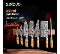 XINZUO 50 cm porte-couteau magnétique puissant couteau magnétique bande à la main noyer solide couteaux en bois support mural bloc 50CM