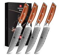 XINZUO Acier Damas Set de 4 Couteaux à Steak,12.7cm Couteaux de Tables Premium Couteau Viande de Table Couteaux de Cuisine, Coffret Cadeau Exquis, Triple Rivet -Rosewood Poignée Ergonomique