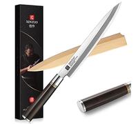 XINZUO Acier Inoxydable Professionnel 24cm Couteau Yanagiba | X7Cr17MoV Acier Sashimi Couteau Cuisine Trancher, Lame Biseautée Unique -Ébène Manche en Bois -Fourreau en Bois de Bouleau