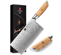 XINZUO Couperet Couteau 19cm, 73 Couches en Acier de Damas Poudre d'Acier Noyau en Acier Couteau de Chef Chinois, Multifonctions Couperet de Viande de Légumes -Poignée en Bois d'Olivier