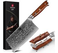XINZUO couteau à hacher acier damassé 18cm couteau de chef chinois avec manche en bois de rose