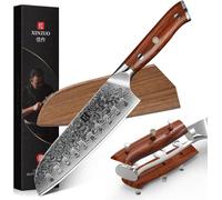 XINZUO couteau Santoku 18cm en acier damassé avec manche en bois de rose