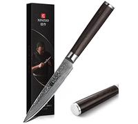 XINZUO Couteau Tout Usage de Cuisine 12.3cm -67 Couches Acier Damas Couteau Universel à Fruits Finition Martelée Professionnel avec Poignée en Bois de Pakka -Série He