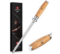 XINZUO Fusil à Aiguiser Acier Diamant 36,2cm -Poignée en Bois d'Olivier | Professionnel Revêtement Diamanté Barre d'Affûtage Acier à Haute Teneur en Carbone, Pour Aiguiser Divers Couteaux de Cuisine