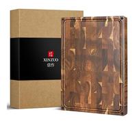 XINZUO Grande Planche à Découper Bois d'Acacia-Épaisses Tranchoir Planchette de Cuisine-Fabriquée à la Main en Bois End Grain-Utilisable des Deux Côtés-avec Pieds Antidérapants,Poignées Latérales