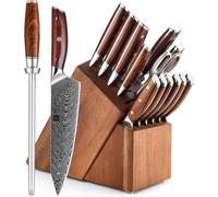 XINZUO Set de 15 couteaux de cuisine en acier damassé avec bloc en bois d'acacia
