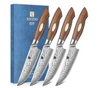XINZUO Set de 4 Couteaux à Steak, 67 Couches Acier Damas Lot de 4 Couteau de Cuisine, Acier AUS-10 Japonais 13.1cm Couteaux de Table Premium-Poignée en Bois de Noyer Noir-avec Coffret Cadeau Exquis