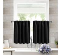 Xisnuient Rideaux Occultants Courts - 2 Panneaux Couleur Unie Rideaux À Passe-Rail pour Cuisine, Salle De Bain Et Petits Espaces (Noir,2Pcs-76x92 cm)