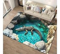 Xisnuient Tapis 3D Illusion Optique, Effet Trou sans Fond Crocodile Grotte Eau, Antidérapant Lavable Tapis Sol Imprimé Rectangulaire pour Salon Chambre Enfant Déco Maison (Couleur-1,80x120cm)